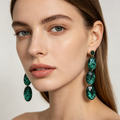 Pendientes de Resina Verde Esmeralda con Circonita, Largos y Elegantes, Moda Mayorista|JI JOYA