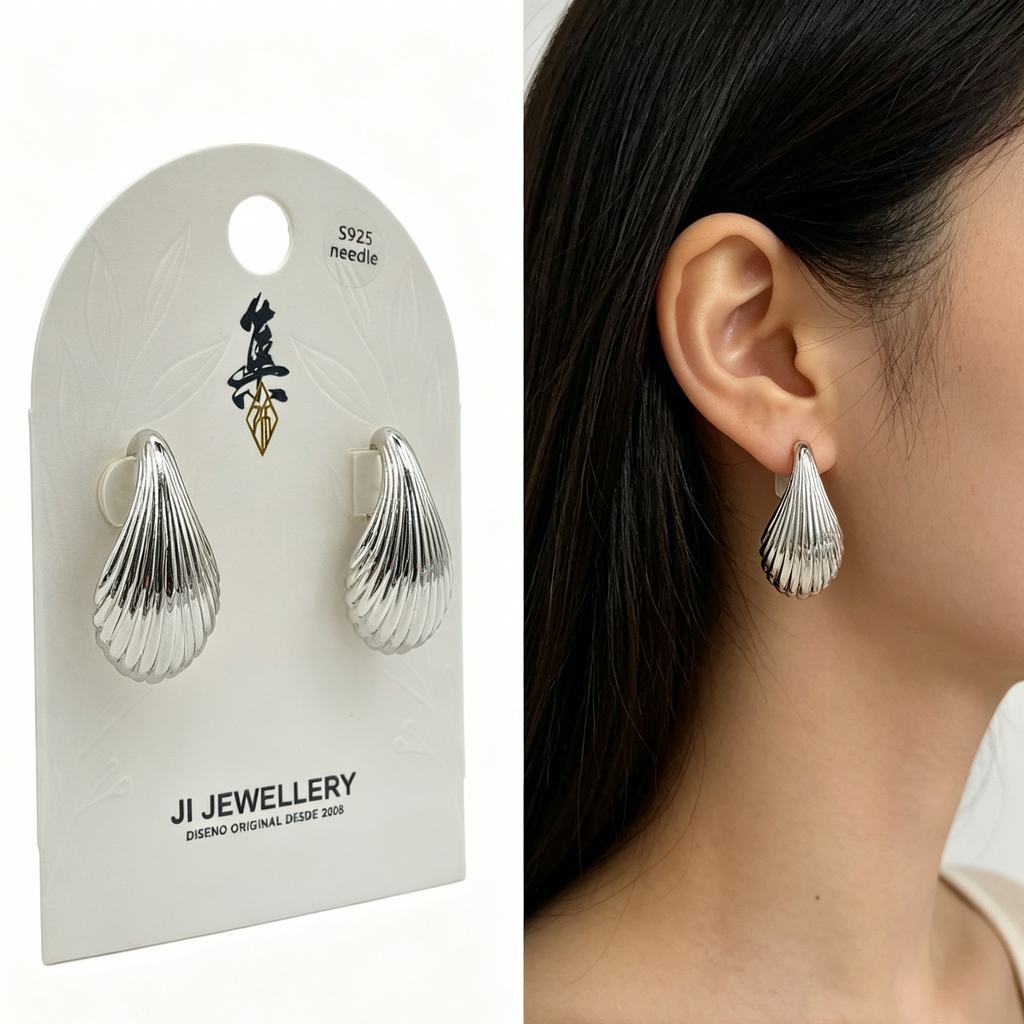 Pendientes en Forma de Gota con Textura de Concha | Venta al Por Mayor | 2 Colores (Oro/Plata) | Diseño Minimalista|JI JOYA