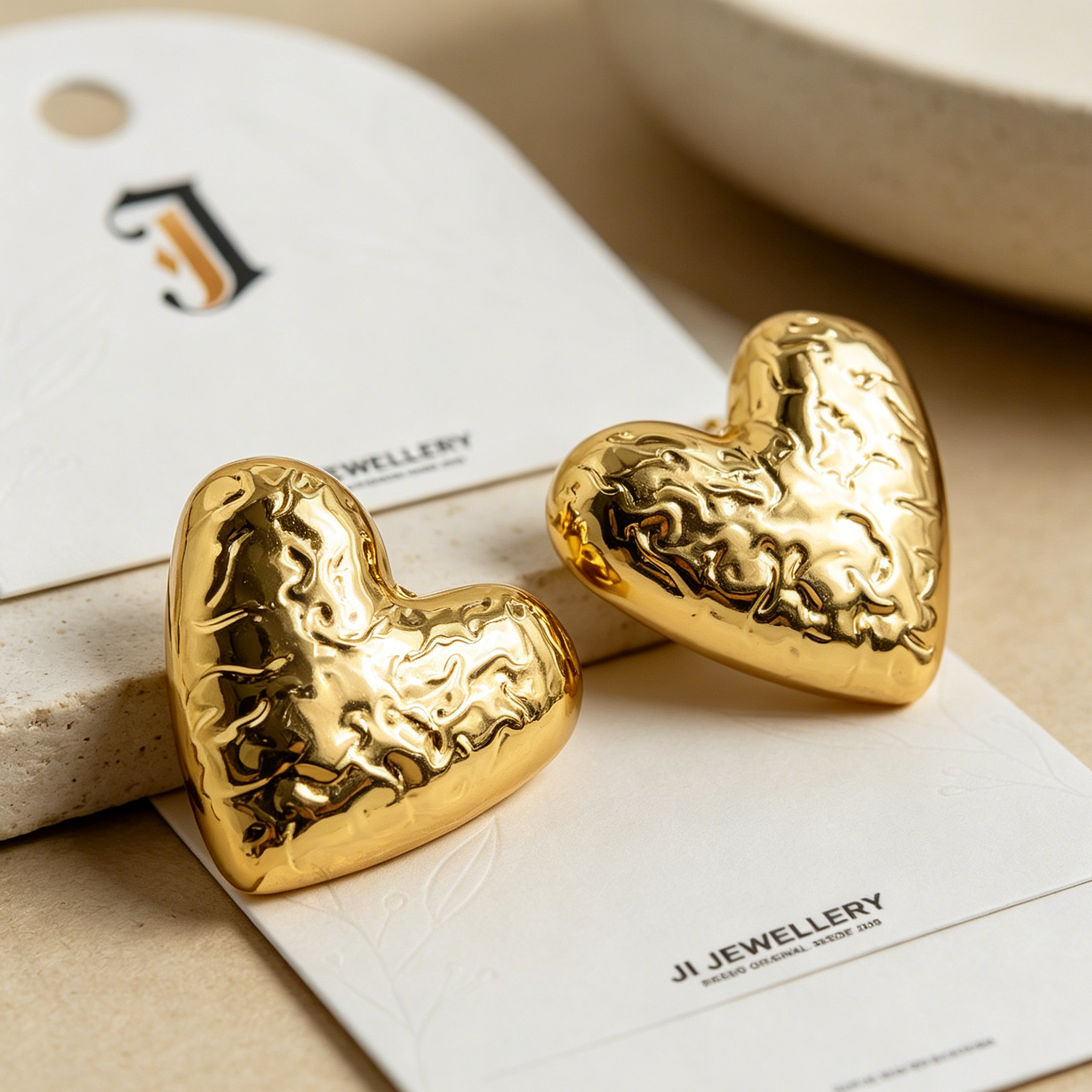 Pendientes Corazón Texturizado Martillado Oro y Plata | Joyería Mayorista B2B Moda Mujer|JI JOYA