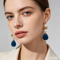 Pendientes gota azul marino con perlas irregulares y metal dorado | Mayorista Joyería Moda al por mayor|JI JOYA