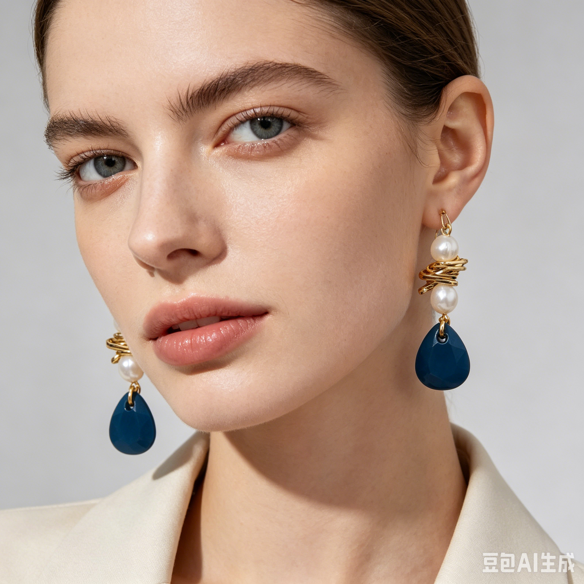 Pendientes gota azul marino con perlas irregulares y metal dorado | Mayorista Joyería Moda al por mayor|JI JOYA