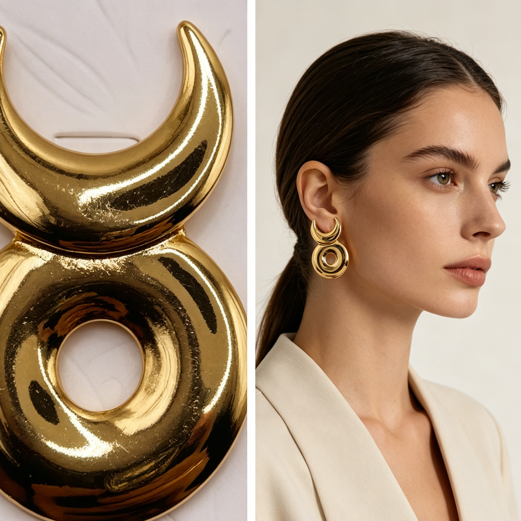 Pendientes de metal dorado y plateado diseño luna y círculo, al por mayor joyería de moda OEM ODM|JI JOYA