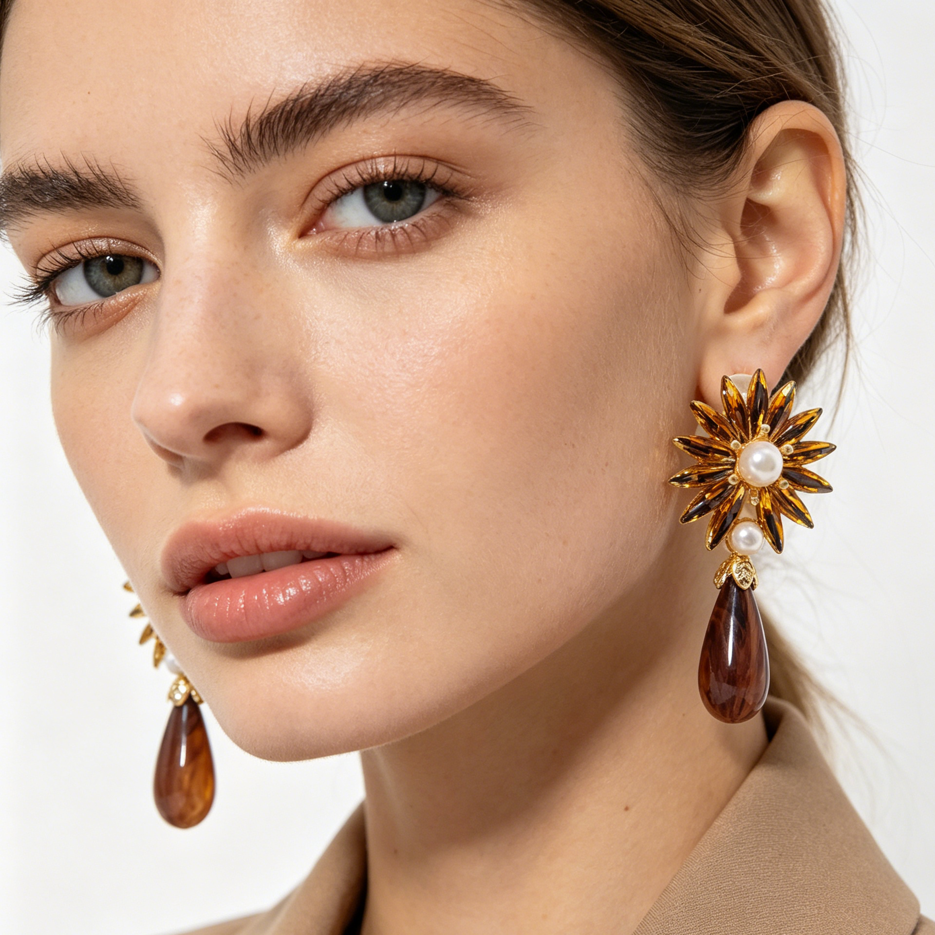 Pendientes Flor Vintage Cristal y Perla Colgante, 2 Colores, Joyería al Por Mayor para Mujer Fiesta Formal|JI JOYA