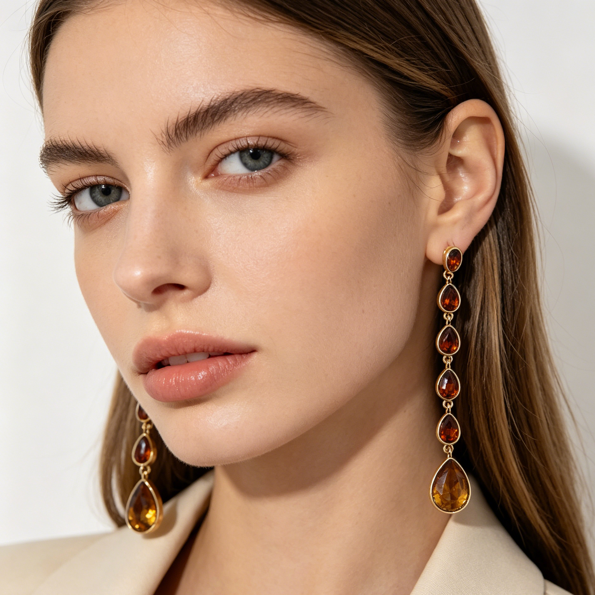 Pendientes Largos de Gota Degradada con Cristales - Joyería de Moda Dorada, 2 Colores, Venta al Por Mayor|JI JOYA