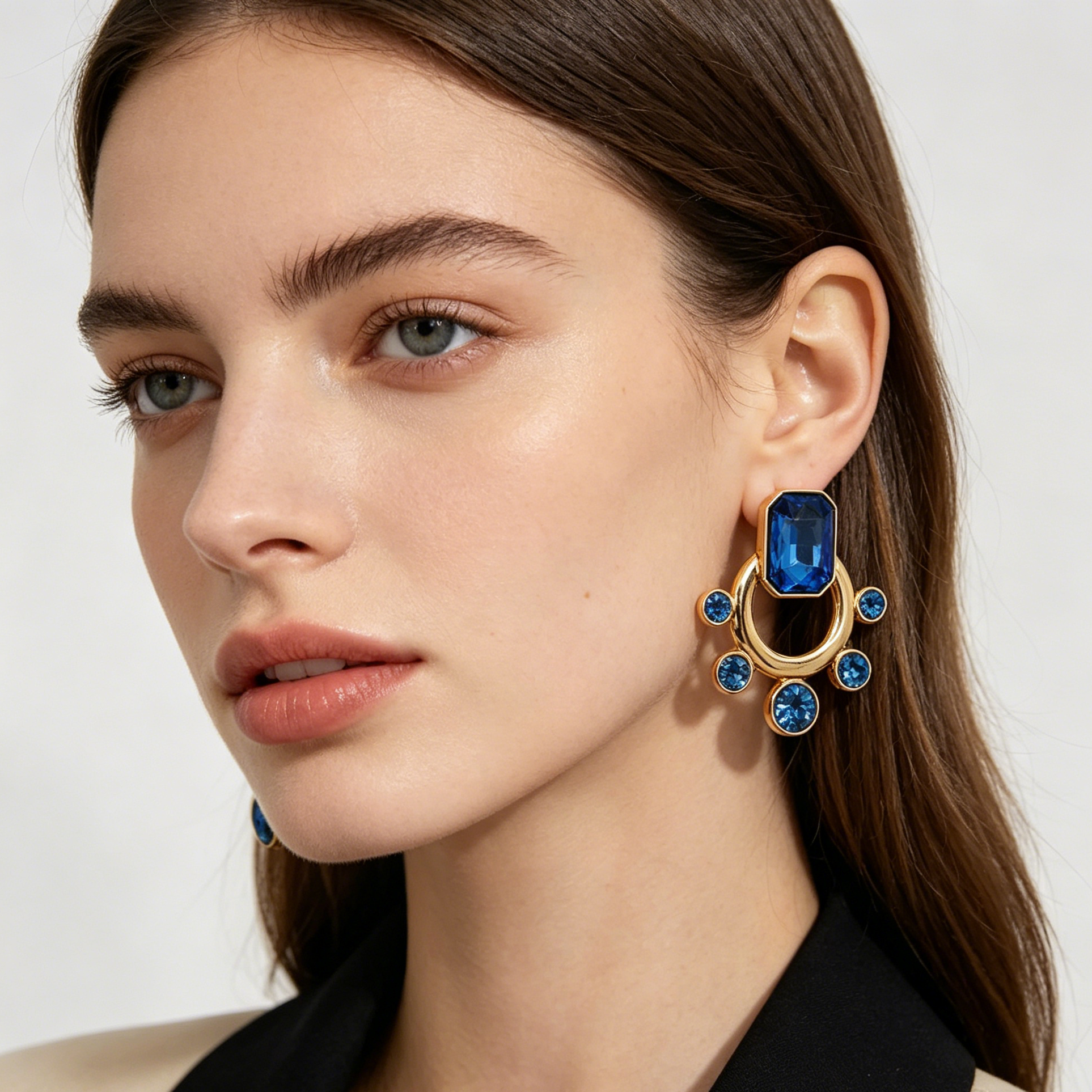Pendientes Vintage Piedra Color Rubí Esmeralda Zafiro, Diseño Arco Dorado Metal Mayorista Joyería Moda Europea OEM ODM|JI JOYA
