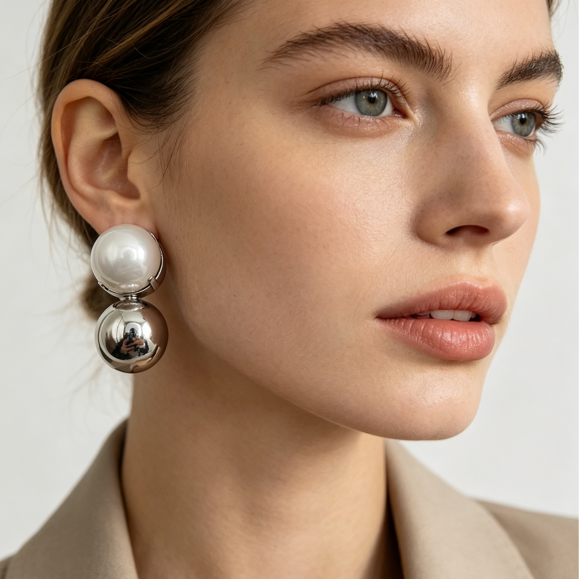 Pendientes de Doble Bola con Perla de Imitación - Dorado y Plateado - Joyería al Por Mayor|JI JOYA