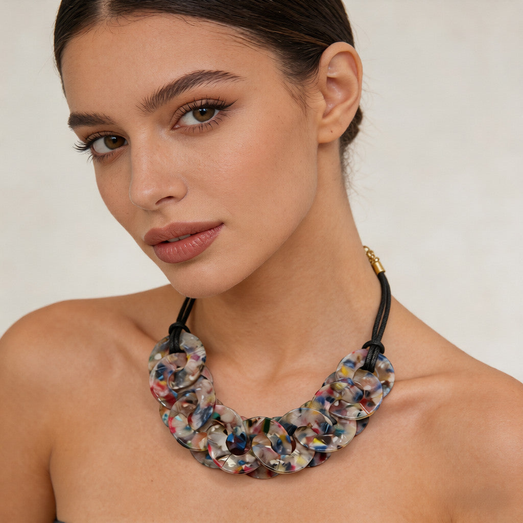 Gargantilla Bohemia de Resina con Discos | Collar Multicolor para Festivales para Mujer
