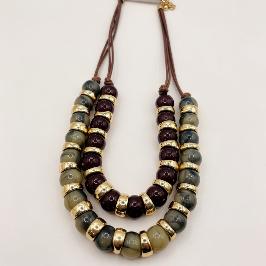Collares de Cuentas de Resina de Doble Capa con Detalles Dorados | Collares Llamativos de Moda para Mujer | Mayorista|JI JOYA