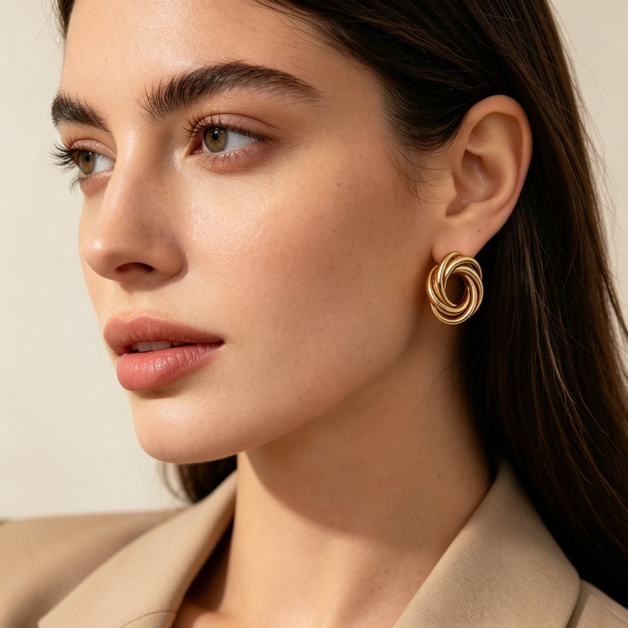 Pendientes de Nudo Enrollado Dorado y Plateado | Joyería Mayorista B2B, Accesorios de Moda Premium|JI JOYA