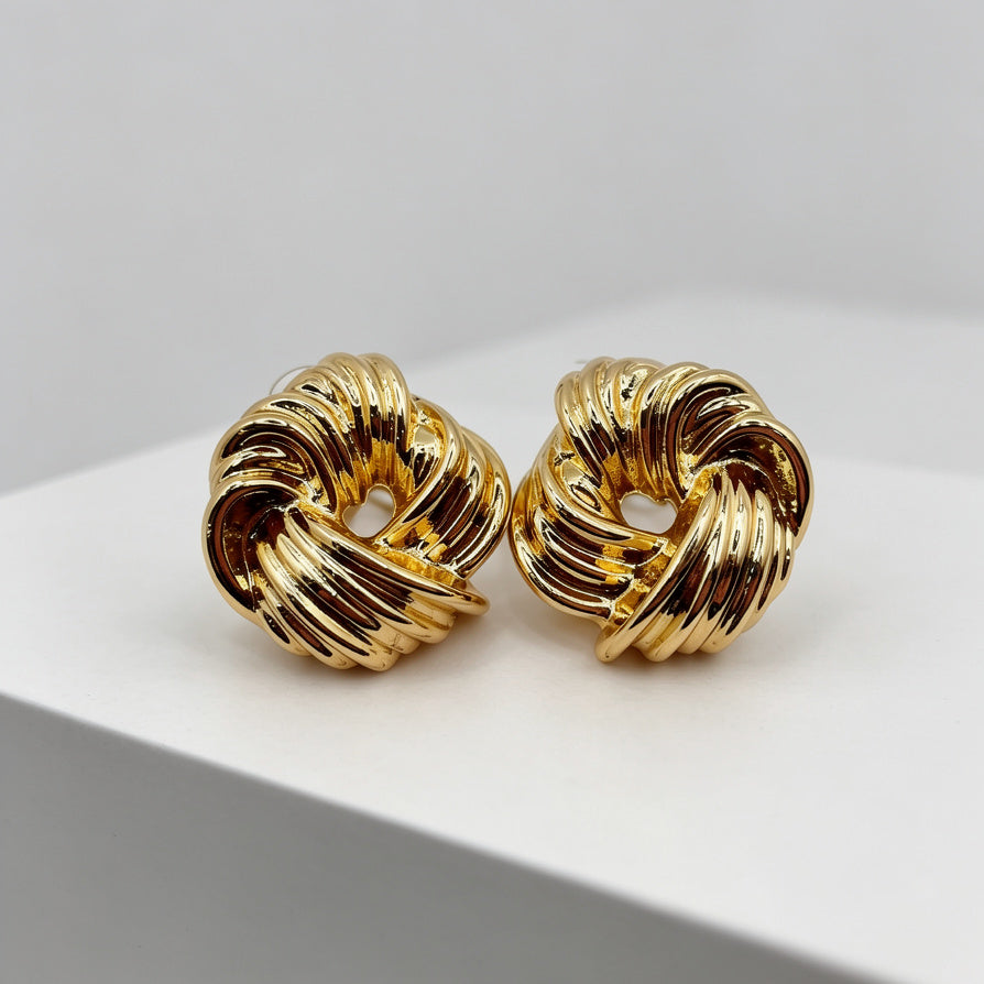 Aretes de Nudo Dorados al Por Mayor | Joyería de Zinc Aleación Antideslustre para Reventa|JI JOYA