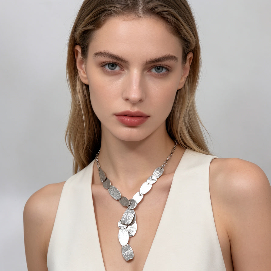 JI JOYA VENTA AL POR MAYOR|Conjunto de Collar y Pendientes Minimalistas de Plata | Joyería de Moda para Mujer | Venta al Por Mayor