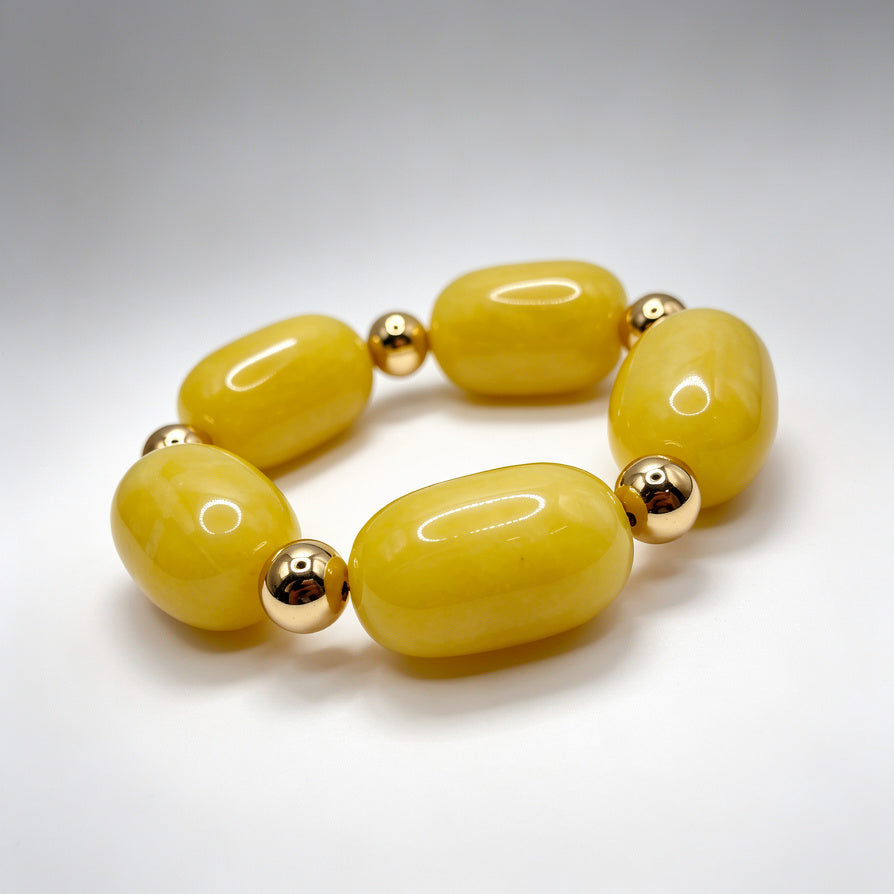 Set de Joyería de Resina Amarilla con Dorado, Pendientes + Collar + Pulsera | Venta al por Mayor|JI JOYA