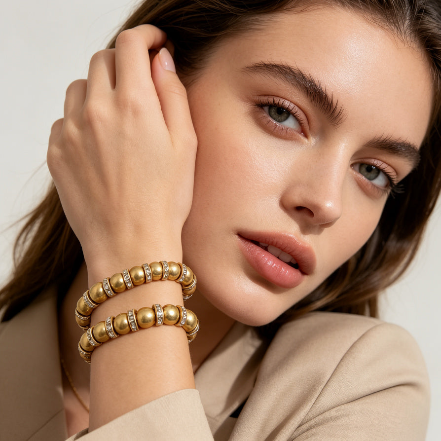 Pulsera Doble de Hematita con Circonias - Joyería de Moda al Por Mayor|JI JOYA