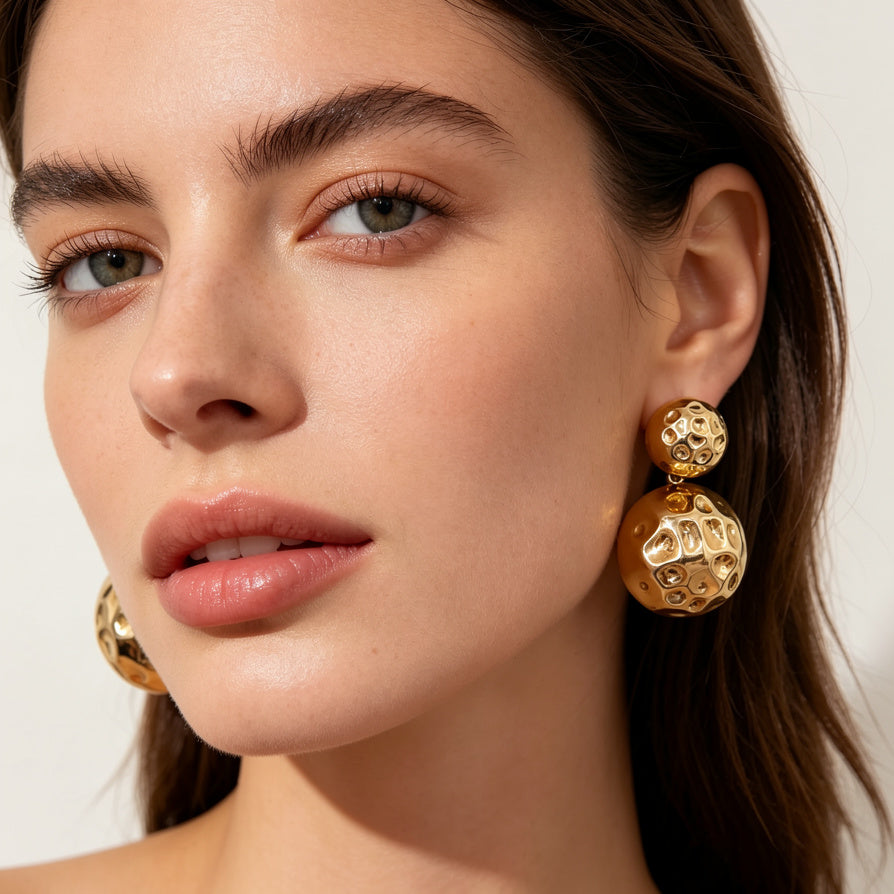 Pendientes de Bola de Oro con Textura de Cráter - Venta al por Mayor para Joyería