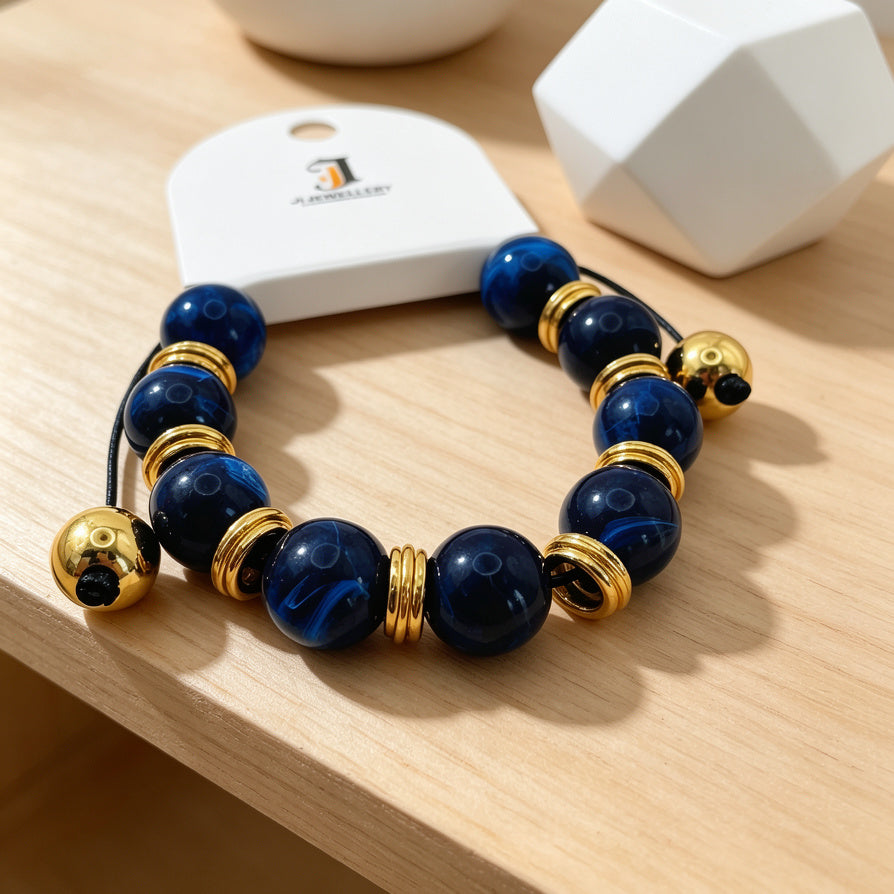 Pulsera de cuentas de piedra natural con detalles dorados, diseño ajustable, al por mayor B2B, 3 colores disponibles|JI JOYA