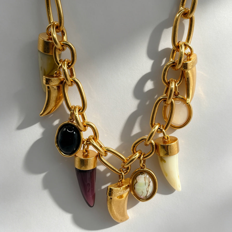 Collar de Cadena de Oro con Colgantes de Garra y Piedras Preciosas Naturales - Joyería de Moda para Mayoristas|JI JOYA
