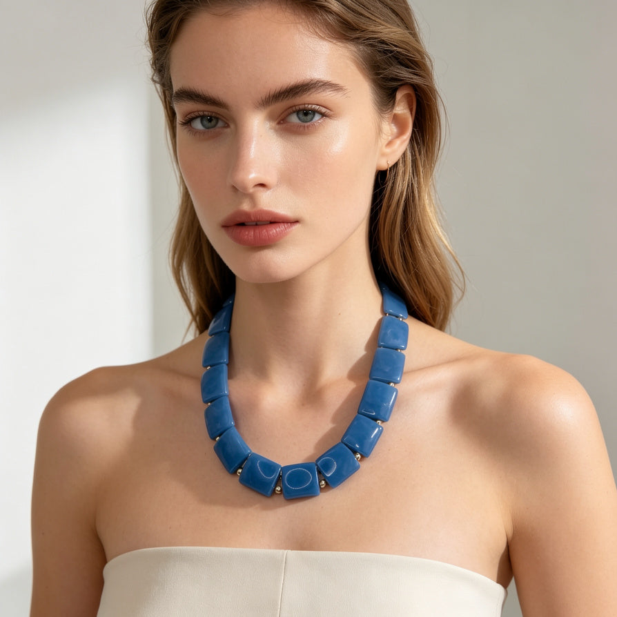 JI JOYA VENTA AL POR MAYOR|Juego de Collar y Brazalete de Resina Cuadrada, 2 Colores, Joyería al Por Mayor para Mujer