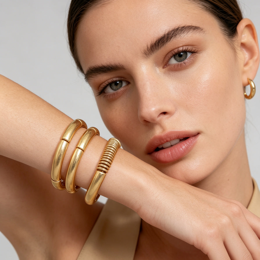 Pulseras de Tubo Elásticas en Oro Mate - Lote para Mayoristas|JI JOYA