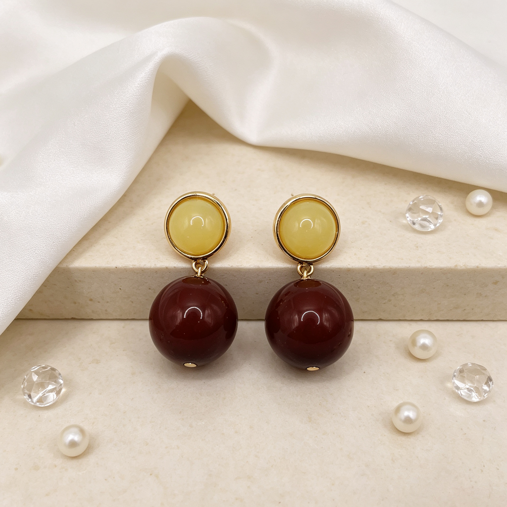 Pendientes B2B Mayorista | Diseño Bicolor Esfera Brillante, 3 Tonos de Color, Joyería Ji Joya