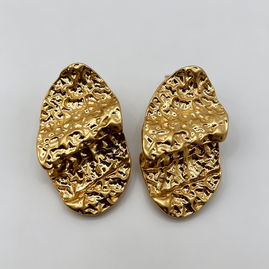 Pendientes Texturizados de Zinc Aleación Dorado | Diseño Martillado de Moda Mayorista|JI JOYA