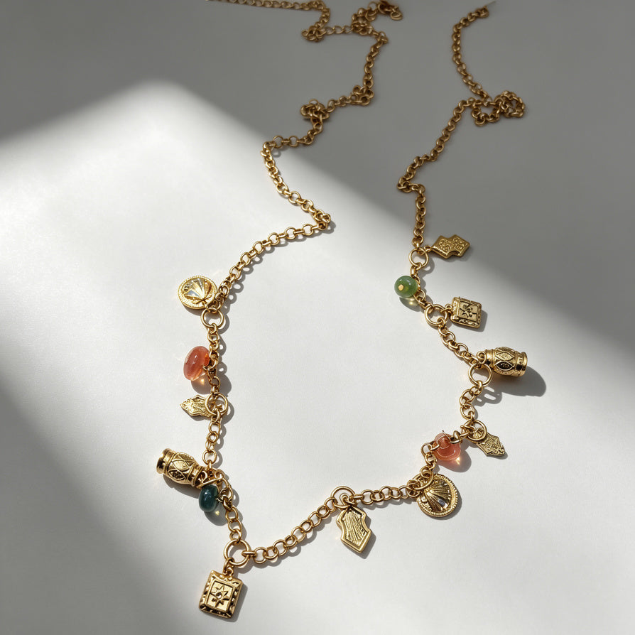 Cinturón de Cadena Dorado con Colgantes y Piedras Naturales - Bisutería al Por Mayor para Mujeres|JI JOYA