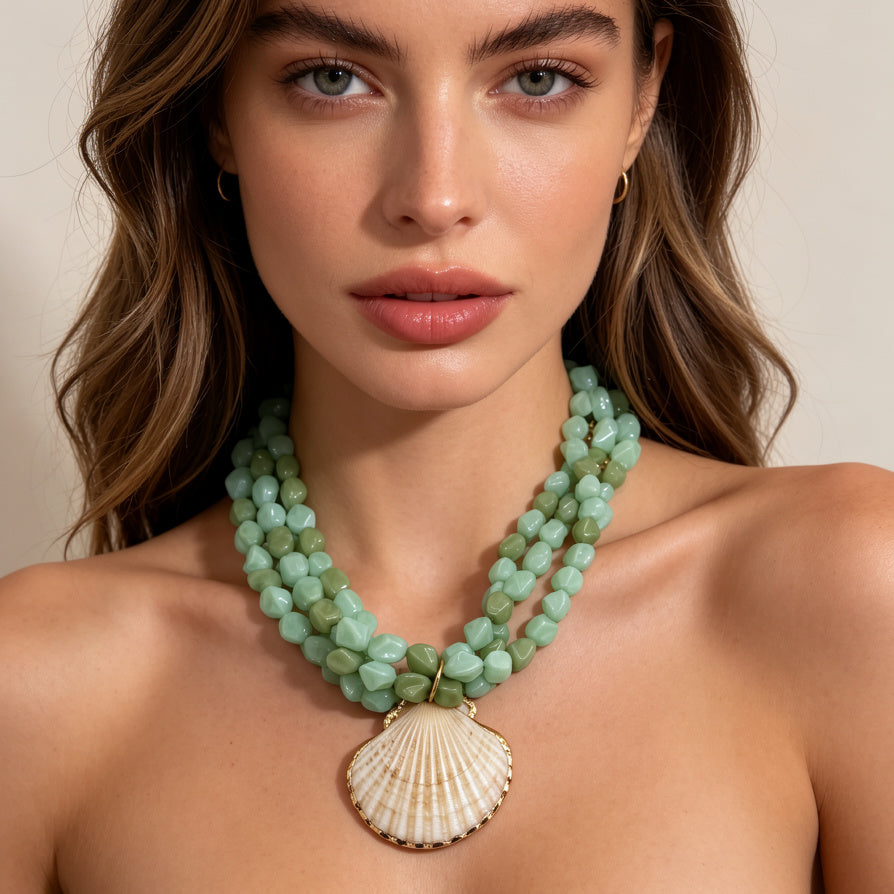 Collar de Concha Marina con Cuentas de Piedra - Joyería Boho para Verano|JI JOYA