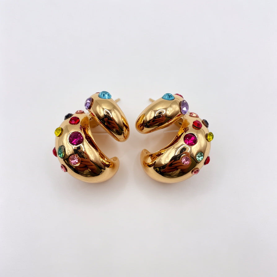Pendientes Arcoíris Dorados con Cristales de Colores | Joyería Mayorista de Zinc Aleación|JI JOYA