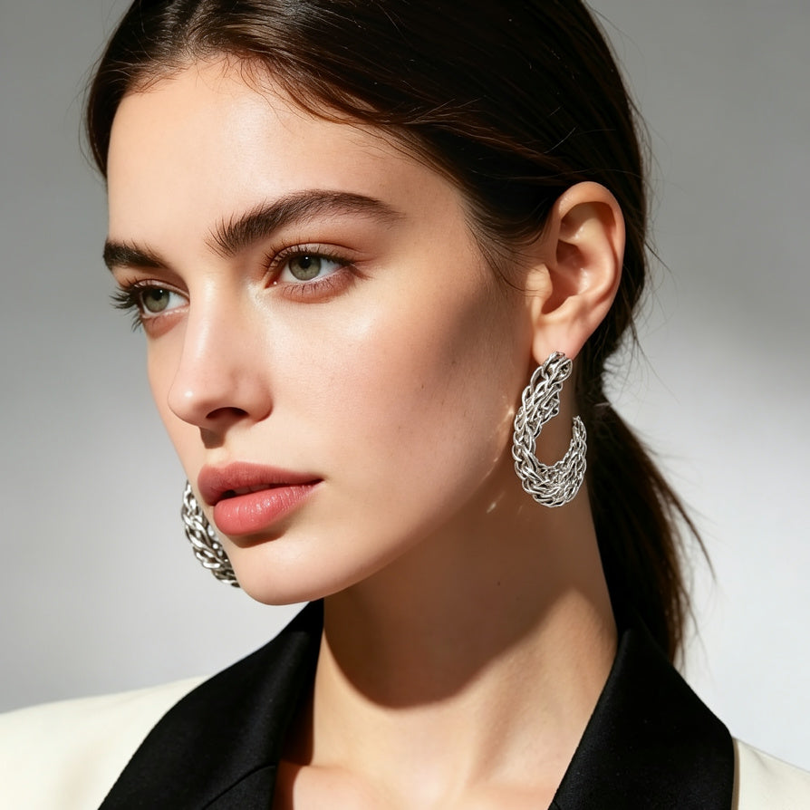 Aretes de Cadena Gruesa para Mujer, Estilo Chunky de Zinc, Oro y Plata, Bisutería de Moda al Por Mayor|JI JOYA