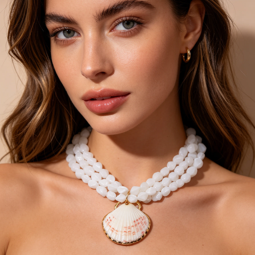 Collar de Concha Marina con Cuentas de Piedra - Joyería Boho para Verano|JI JOYA
