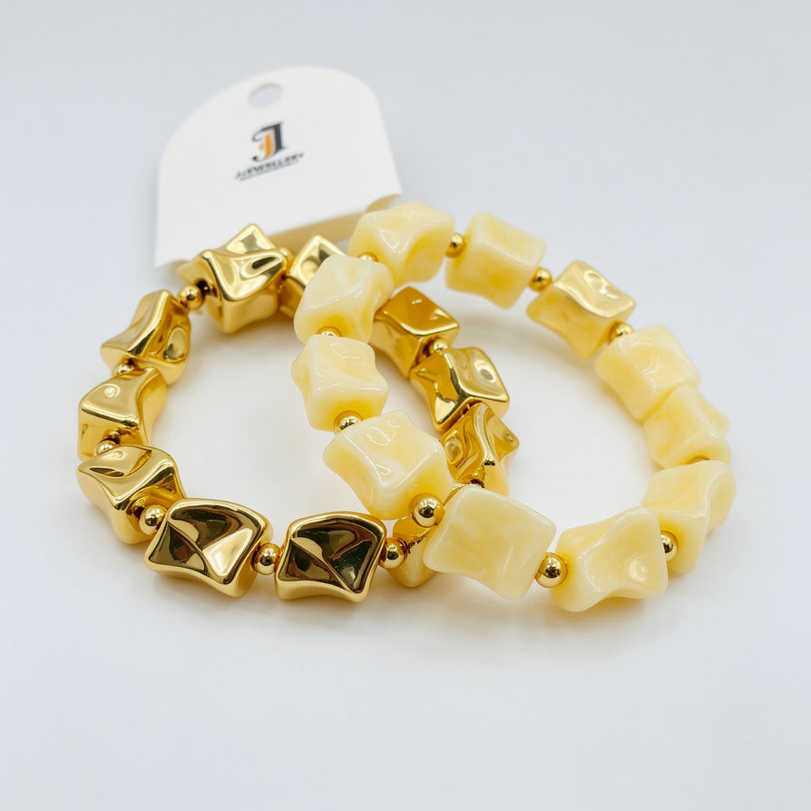 Pulsera Elástica de Cuentas Irregulares de Resina y Metal - Diseño Minimalista de Lujo para Mujer, 4 Colores, Mayoreo|JI JOYA