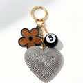 Llavero de Corazón con Diamantes + Flor + Bola 8, Llavero de Moda para Bolsos y Llaves, Al por Mayor|JI JOYA