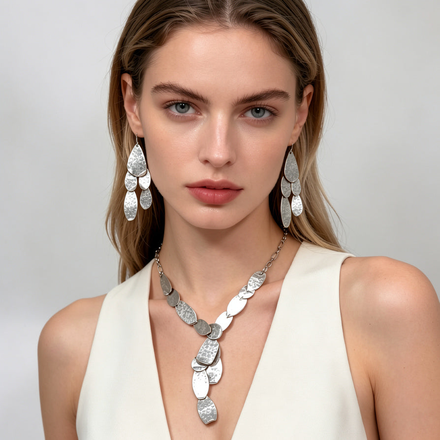 JI JOYA VENTA AL POR MAYOR|Conjunto de Collar y Pendientes Minimalistas de Plata | Joyería de Moda para Mujer | Venta al Por Mayor
