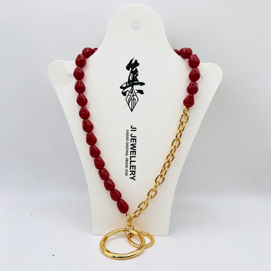 Collar de Moda de Cuentas Asimétricas con Colgante de Anillo Doble | Joyería Mayorista|JI JOYA