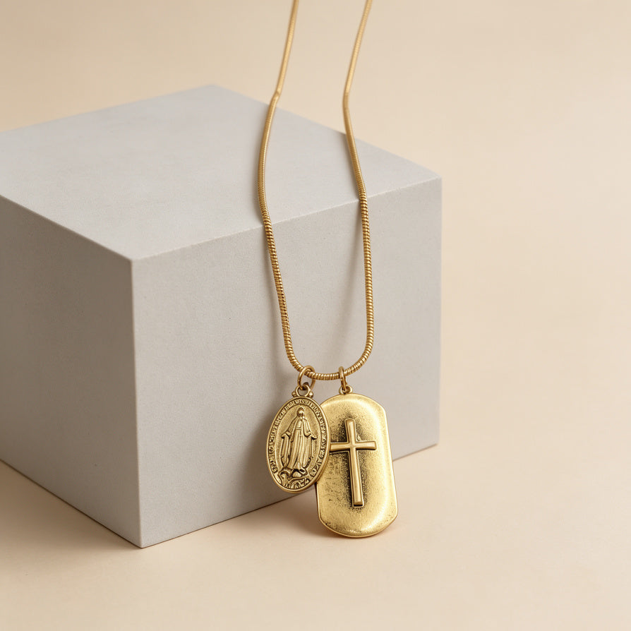 Collar Minimalista de Lujo para Mujer | Cadena Serpiente con Dijes Religiosos, Venta al Por Mayor|JI JOYA