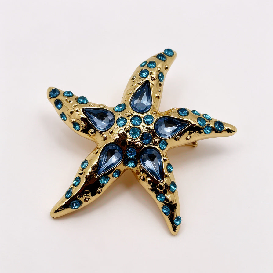 Broche Estrella de Mar Premium | Cristales Azules, Bisutería al Por Mayor|JI JOYA