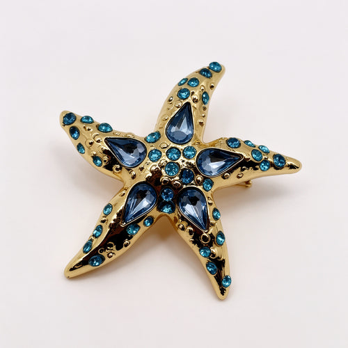 Broche Estrella de Mar Premium | Cristales Azules, Bisutería al Por Mayor|JI JOYA