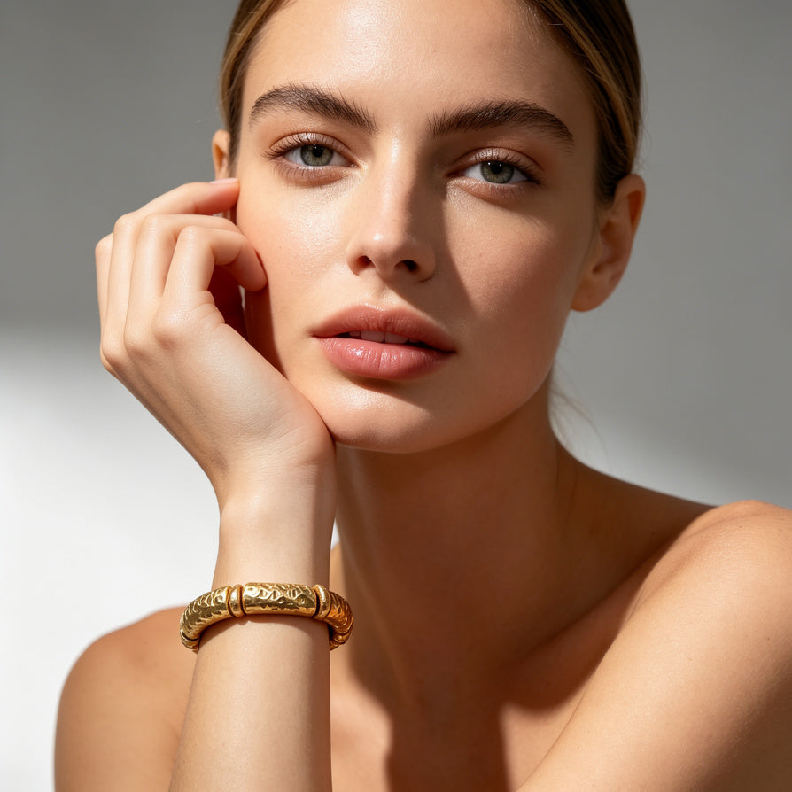Pulseras elásticas de metal martillado, estilo boho-chic, acabado dorado/plateado, para mujer, joyería de moda al por mayor|JI JOYA