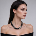 Collar de moda al por mayor, abalorios tubulares negros brillantes con strass, joyería llamativa para mujer, accesorio de fiesta|JI JOYA