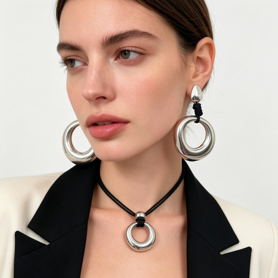 Joyas de Moda Set Pendientes y Collar de Aro - Al Por Mayor|JI JOYA