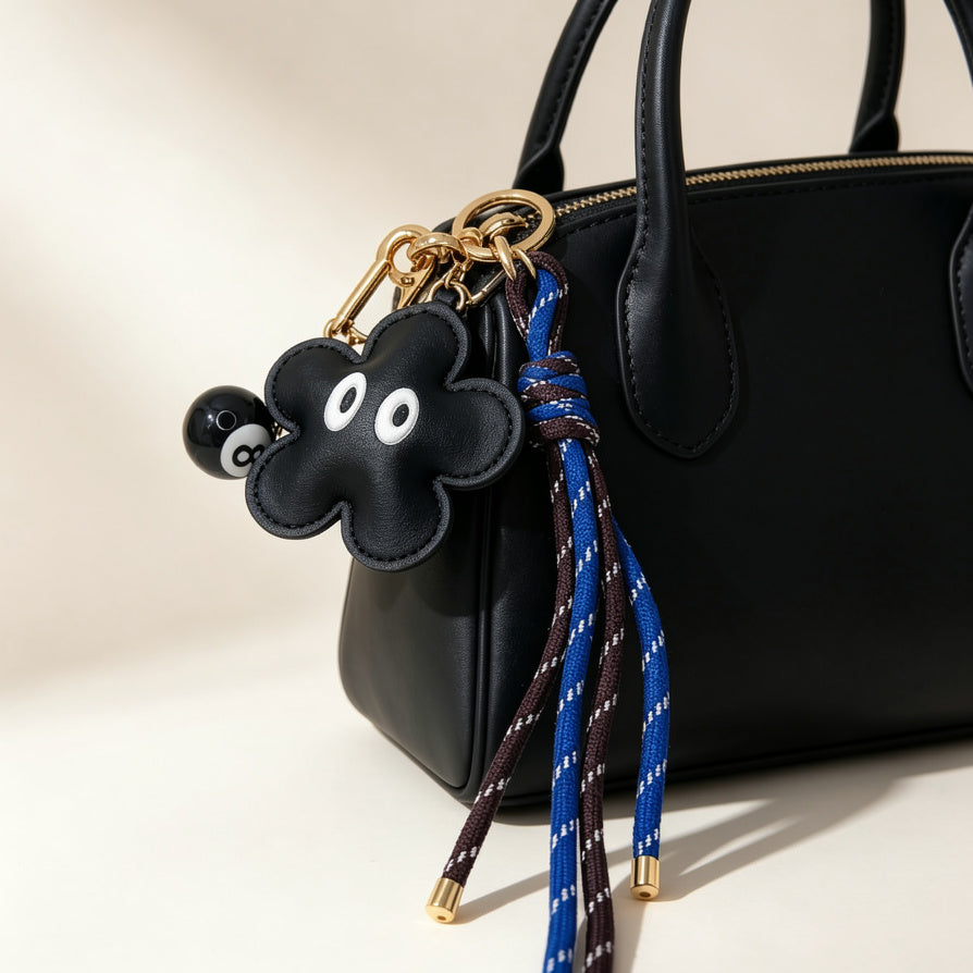 Llavero Flor de Moda con Cordón Trenzado - Venta al Por Mayor | Accesorio para Bolso y Llaves, Diseño Minimalista Negro|JI JOYA