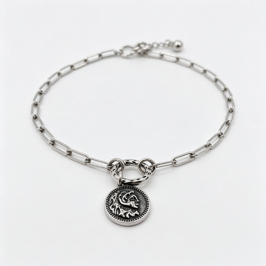 Pulsera de Cadena con Colgante de Moneda Estilo Antiguo - Plata/Oro, Ajustable, Joyería al Por Mayor|JI JOYA