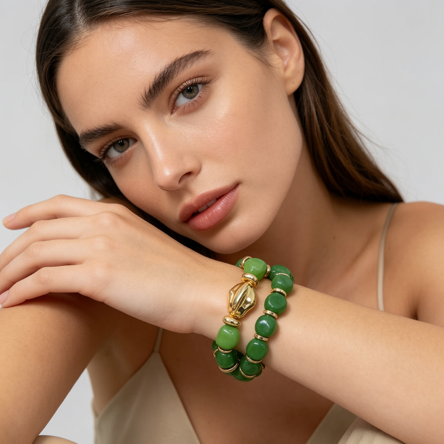 Pulsera Elástica de Resina con Detalles Dorados - Mayorista | 3 Colores Disponibles|JI JOYA