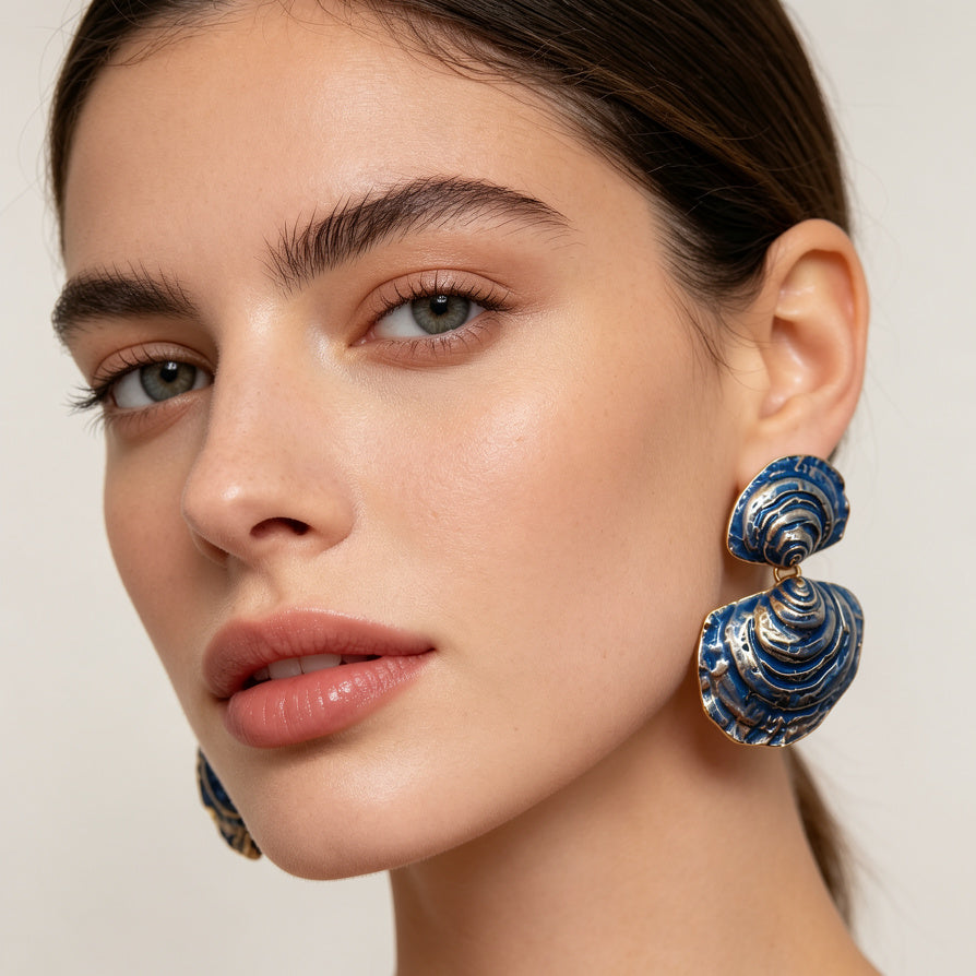 Pendientes de Concha Azul Vintage al Por Mayor - Joyería de Esmalte para Mayoristas|JI JOYA