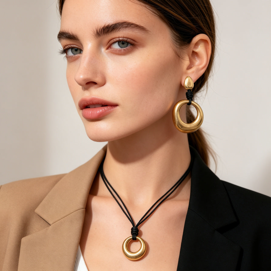 Joyas de Moda Set Pendientes y Collar de Aro - Al Por Mayor|JI JOYA