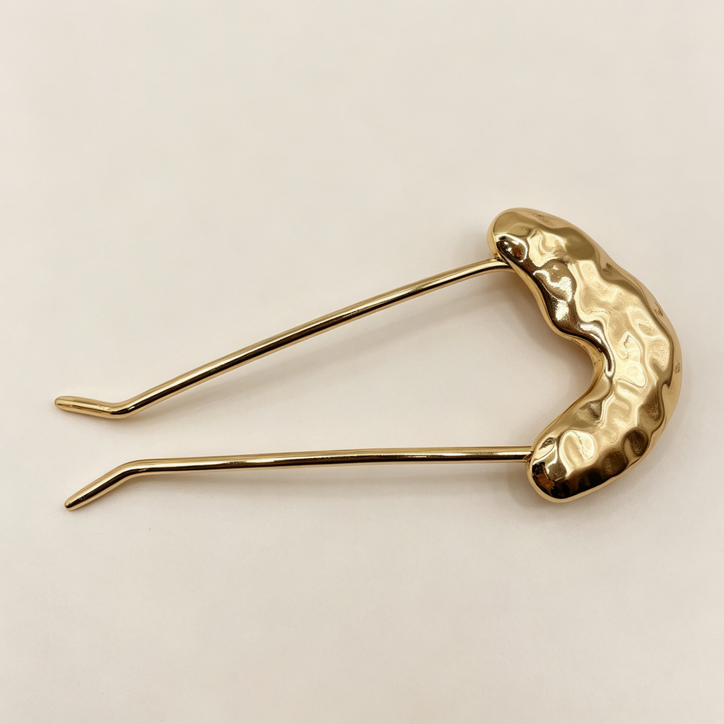 Horquilla de pelo de metal dorado texturizado, pasador para cabello, accesorios de moda al por mayor|JI JOYA