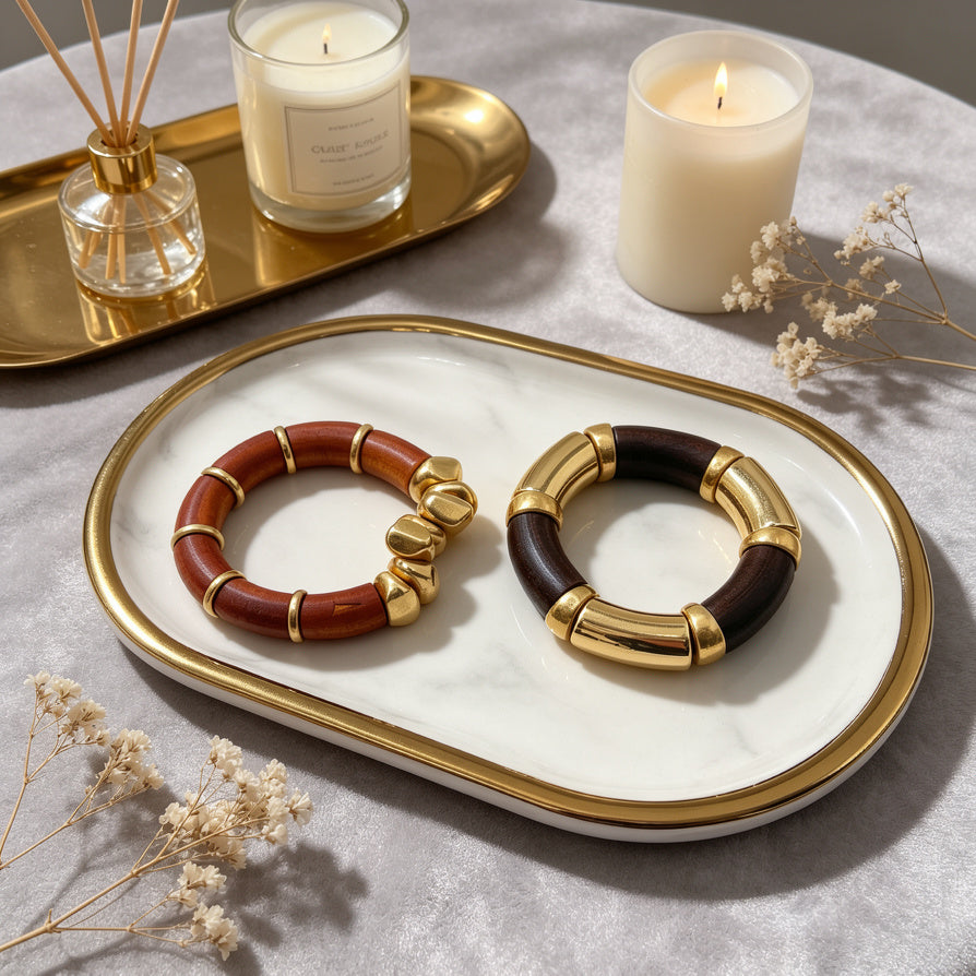 Pulsera de madera artesanal de alta gama, que combina metal y madera | Joyería femenina al por mayor|JI JOYA