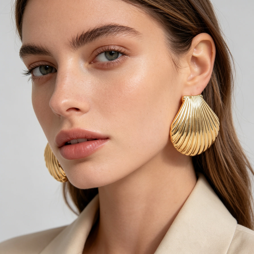 Aretes de Concha Dorada y Plateada | Mayorista | Joyería de Zinc Resistente al Desvanecimiento para Mujer|JI JOYA