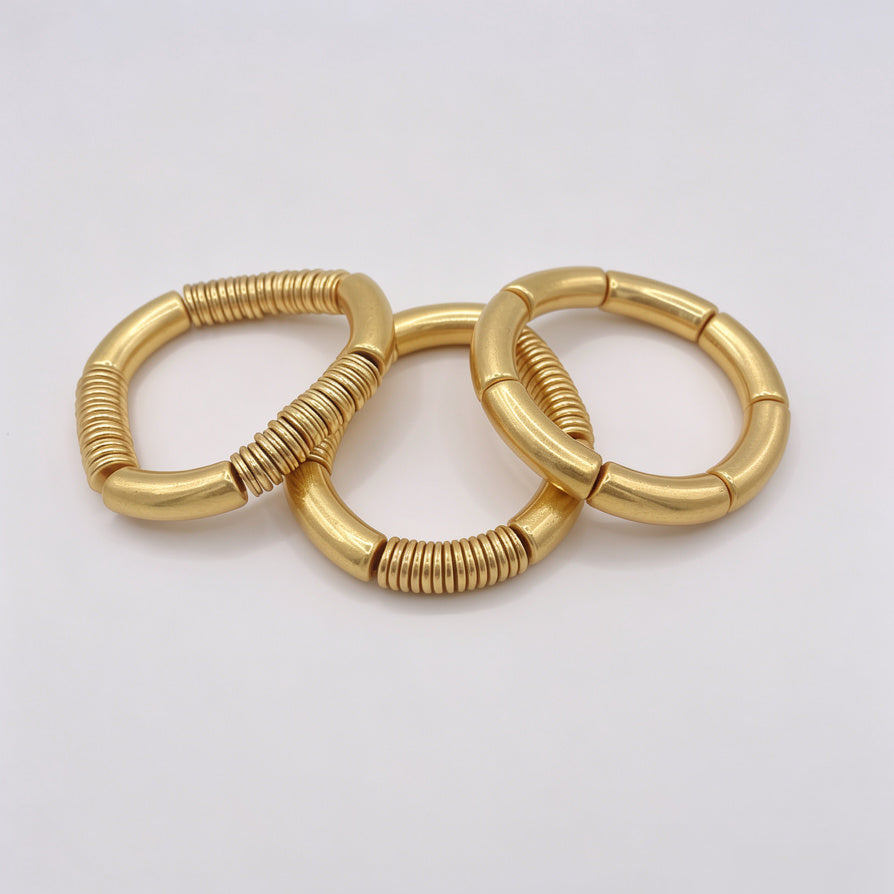 Pulseras de Tubo Elásticas en Oro Mate - Lote para Mayoristas|JI JOYA