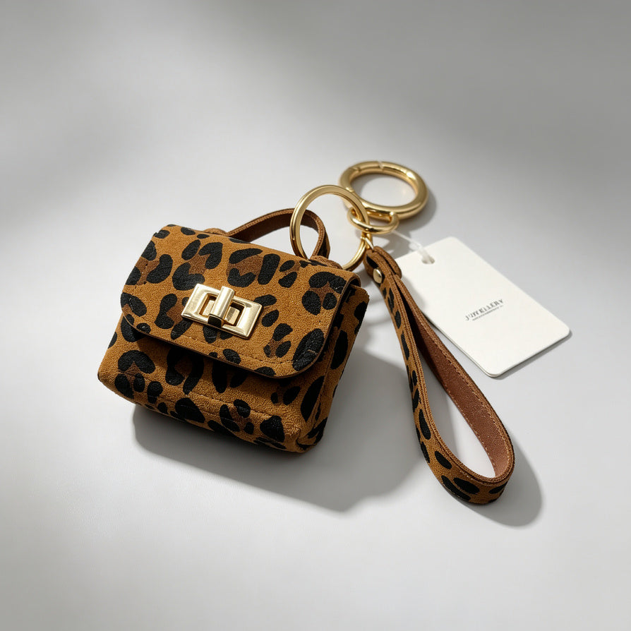Llavero Mini Bolso Leopardo - Accesorio de Moda para Mujer, Suede Sintético, Mayorista|JI JOYA