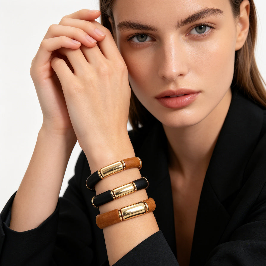 Pulseras Elásticas de 3 Piezas - Diseño Moderno Dorado/Plateado, Bisutería Mayorista para Mujeres|JI JOYA